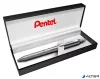 Zseléstoll, 0,35 mm, nyomógombos, ezüst tolltest, PENTEL "EnerGel BL-407" fekete, ajándék kék tollbetéttel
