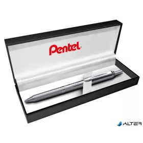   Zseléstoll, 0,35 mm, nyomógombos, ezüst tolltest, PENTEL "EnerGel BL-407" fekete, ajándék kék tollbetéttel