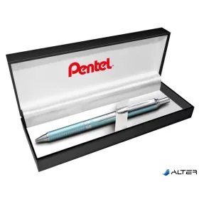   Zseléstoll, 0,35 mm, nyomógombos, aquamarin tolltest, PENTEL "EnerGel BL-407" fekete, ajándék kék tollbetéttel