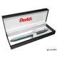 Zseléstoll, 0,35 mm, nyomógombos, aquamarin tolltest, PENTEL "EnerGel BL-407" fekete, ajándék kék tollbetéttel