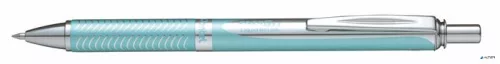 Zseléstoll, 0,35 mm, nyomógombos, aquamarin tolltest, PENTEL "EnerGel BL-407" fekete, ajándék kék tollbetéttel