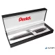 Zseléstoll, 0,35 mm, nyomógombos, antracit tolltest, PENTEL "EnerGel BL-407" fekete, ajándék kék tollbetéttel