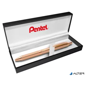   Zseléstoll, 0,35 mm, nyomógombos, rosegold tolltest, PENTEL "EnerGel BL-407" fekete, ajándék kék tollbetéttel