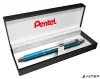 Zseléstoll, 0,35 mm, nyomógombos, égszínkék tolltest, PENTEL "EnerGel BL-407" fekete, ajándék kék tollbetéttel
