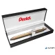 Zseléstoll, 0,35 mm, nyomógombos, arany tolltest, PENTEL "EnerGel BL-407" fekete, ajándék kék tollbetéttel