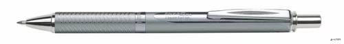 Zseléstoll, 0,35 mm, nyomógombos, ezüst tolltest, PENTEL "EnerGel BL-407" fekete, ajándék kék tollbetéttel