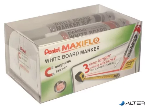Táblamarker készlet, 6 mm, kúpos hegy, PENTEL "Maxiflo", 4 különböző szín