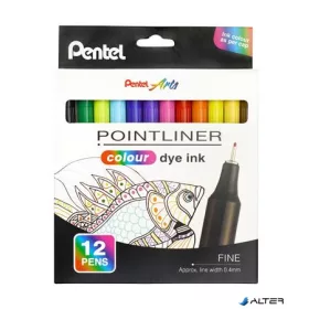   Tűfilc készlet, 0,4 mm, PENTEL "Pointliner", 12 különböző szín