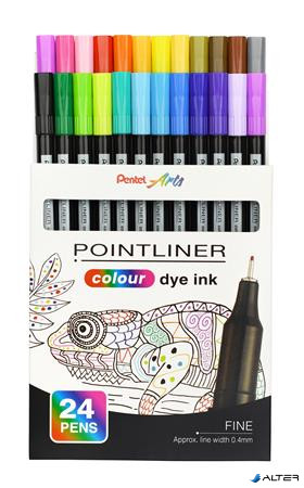 Tűfilc készlet, 0,4 mm, PENTEL "Pointliner", 24 különböző szín