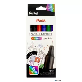   Tűfilc készlet, 0,4 mm, PENTEL "Pointliner", 6 különböző szín