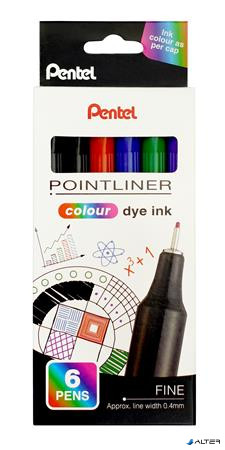 Tűfilc készlet, 0,4 mm, PENTEL "Pointliner", 6 különböző szín