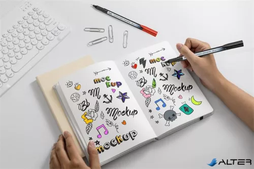 Tűfilc készlet, 0,4 mm, PENTEL 'Pointliner', 6 különböző szín