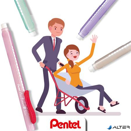 Radírstift, tolóbetétes, PENTEL "ZE11-A", piros klip