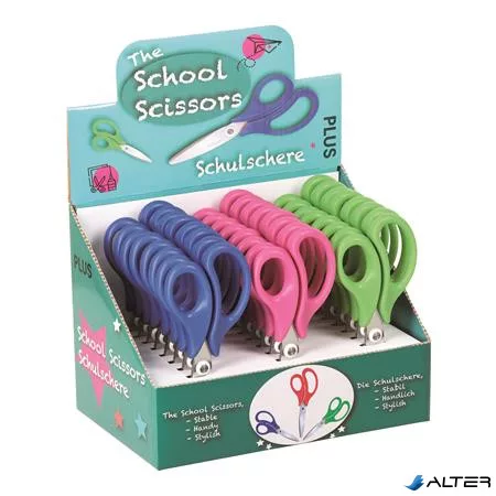 Olló display, iskolai, 14,5 cm, PLUS "Fitcut Smart", 3 különböző szín