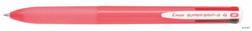 Golyóstoll, 0,27 mm, nyomógombos, rózsaszín tolltest, PILOT 'Super Grip G', négyszínű