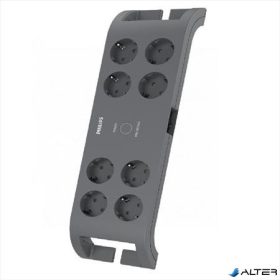   Elosztósor, 8 csatlakozóaljzat, túlfeszültség-védelemmel, 2 m kábel, PHILIPS, sötétszürke