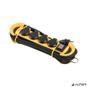   Elosztósor, kültéri, 4 csatlakozóaljzat, 5 m kábel, PHILIPS, fekete-sárga