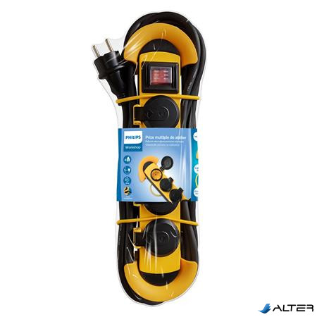 Elosztósor, kültéri, 4 csatlakozóaljzat, 5 m kábel, PHILIPS, fekete-sárga