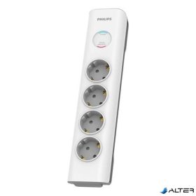   Elosztósor, 4 csatlakozóaljzat, túlfeszültség-védelemmel, 2 m kábel, PHILIPS, fehér