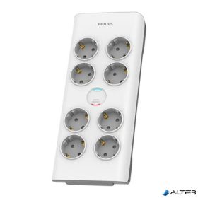   Elosztósor, 8 csatlakozóaljzat, túlfeszültség-védelemmel, 2 m kábel, PHILIPS, fehér