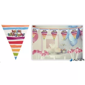   Zászló, 3,6 m, műanyag, "Boldog Születésnapot, csíkos-pöttyös"