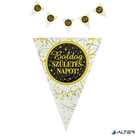 Zászló, 3,6 m, műanyag, "Boldog Szülinapot", elegáns