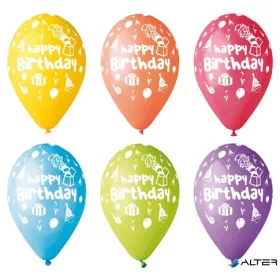 Léggömb, 30 cm, 'Happy Birthday', bohócos