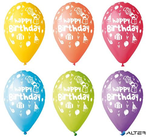 Léggömb, 30 cm, "Happy Birthday", bohócos