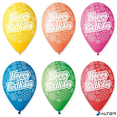 Léggömb, 30 cm, "Happy Birthday", körkörös