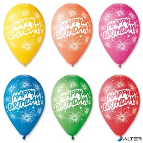 Léggömb, 30 cm, "Happy Birthday", tüzijáték