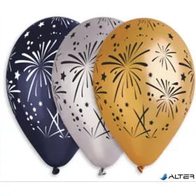 Léggömb, 33 cm, tüzijátékos, 3 különböző szín