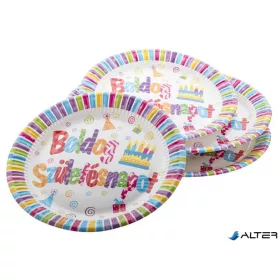 Tányér, papír, 23 cm, "Boldog születésnapot"