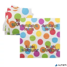   Szalvéta, 33x33cm, 'Boldog születésnapot', csíkos-pöttyös