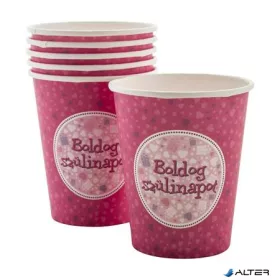   Pohár, papír, "Boldog Születésnapot", rózsaszín