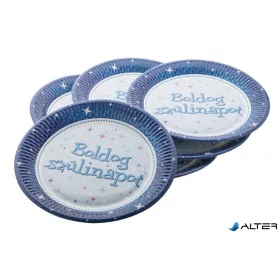   Tányér, papír, 23 cm, "Boldog Születésnapot", kék