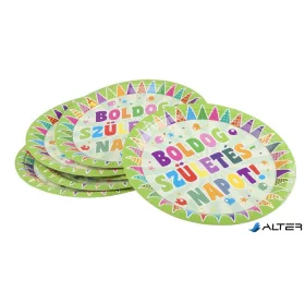   Tányér, papír, 23 cm, "Boldog születésnapot", zászlós