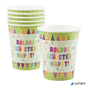  Pohár, papír, 2,5 dl, "Boldog születésnapot", zászlós