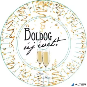 Tányér, papír, 23 cm, 'Boldog Új évet'