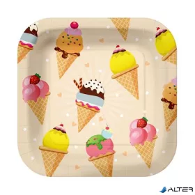 Tányér, papír, 23 cm, fagyi minta