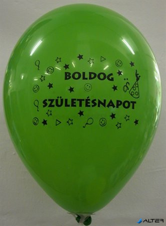 Léggömb, 26 cm, két oldalon nyomott "Boldog születésnapot", vegyes szín