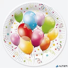 Tányér, papír, 23 cm, léggömb minta