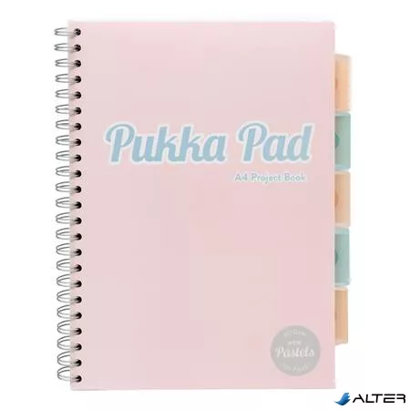 Spirálfüzet, A4, vonalas, 100 lap, PUKKA PAD "Pastel project book", vegyes szín