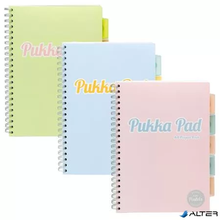 Spirálfüzet, A4, vonalas, 100 lap, PUKKA PAD "Pastel project book", vegyes szín