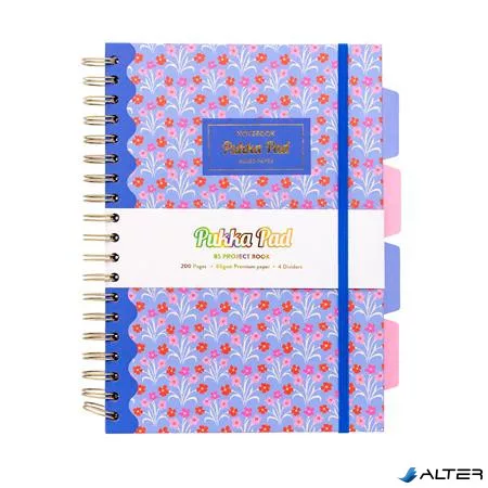 Spirálfüzet, B5, vonalas, 100 lap, PUKKA PAD "Floral Project Book", vegyes minta