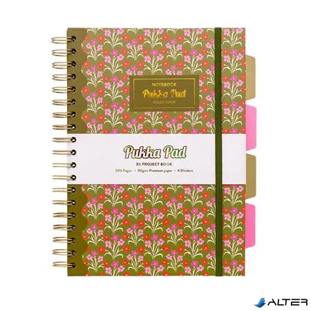 Spirálfüzet, B5, vonalas, 100 lap, PUKKA PAD "Floral Project Book", vegyes minta