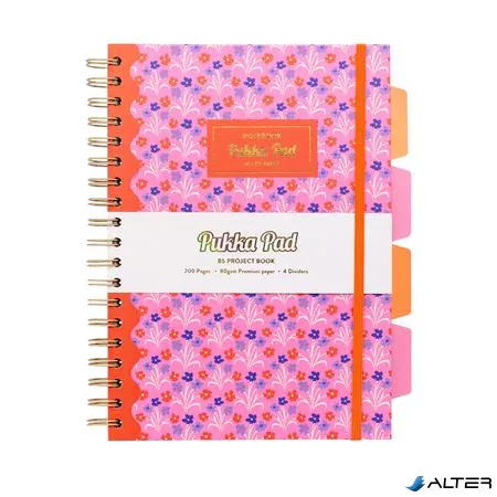 Spirálfüzet, B5, vonalas, 100 lap, PUKKA PAD "Floral Project Book", vegyes minta