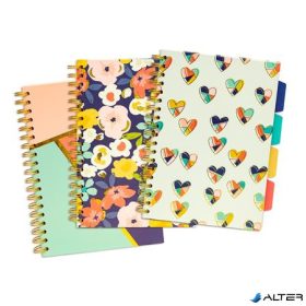   Spirálfüzet, B5, vonalas, 100 lap, PUKKA PAD "Floral Love Project Book", vegyes minta