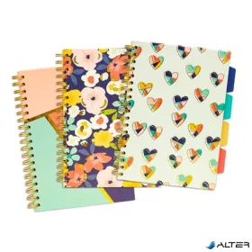   Spirálfüzet, B5, vonalas, 100 lap, PUKKA PAD "Floral Love Project Book", vegyes minta