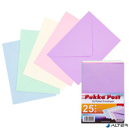 Boríték, C6, enyvezett, PUKKA PAD "Pastel", vegyes színek