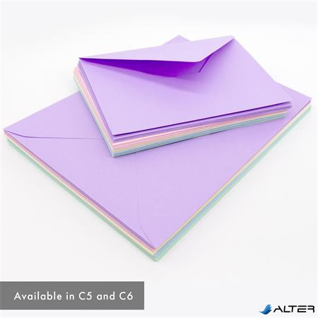 Boríték, C6, enyvezett, PUKKA PAD "Pastel", vegyes színek